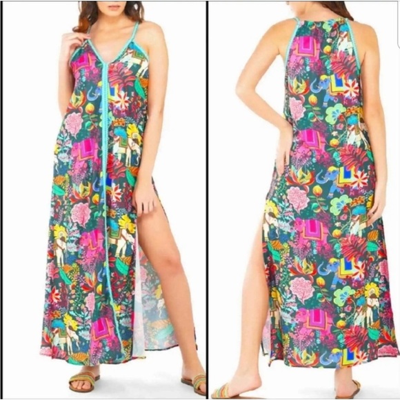 America & Beyond Dresses & Skirts - American & Beyond Boho Novelty Print Elephant Floral Coastal Maxi Dress Size M